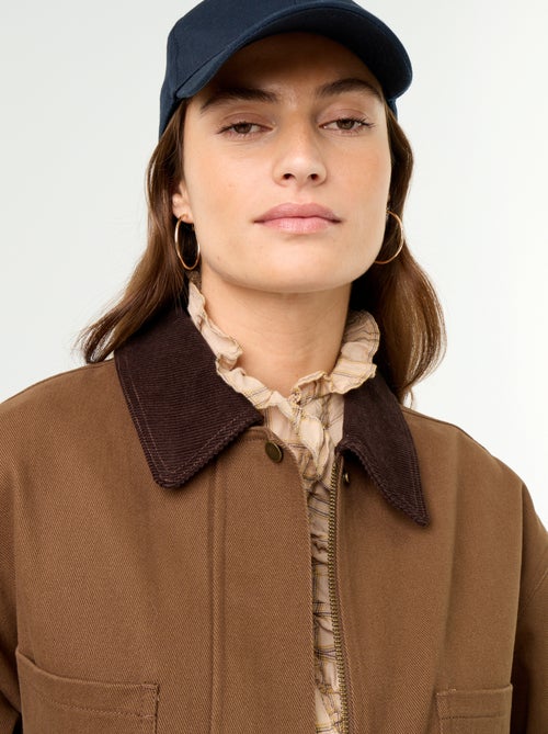 Baumwoll-Twill-Jacke mit Kordkragen - Kiabi Baumwoll-Twill-Jacke mit Kordkragen - Kiabi