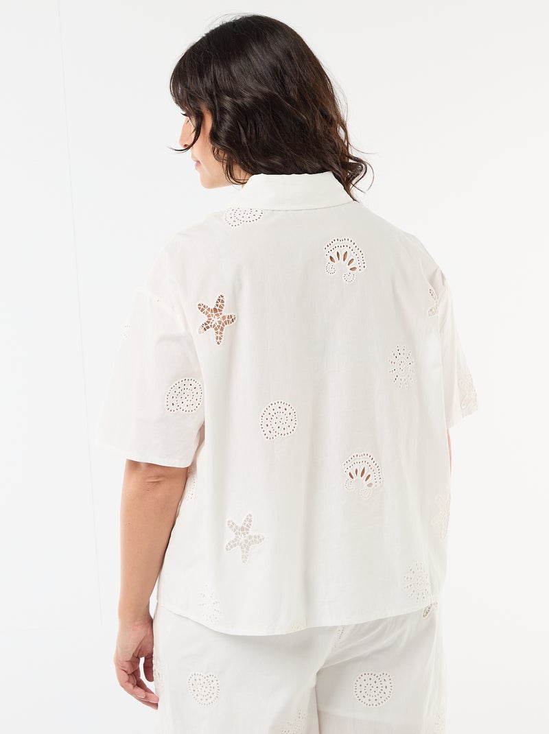 Baumwollhemd mit Lochstickerei-Motiven Weiß - Kiabi