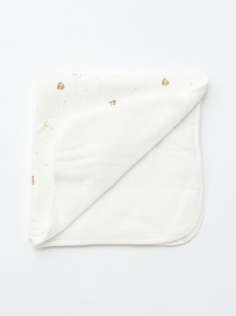 Bedruckte Decke aus Baumwolljersey und Fleece Blanc - Kiabi