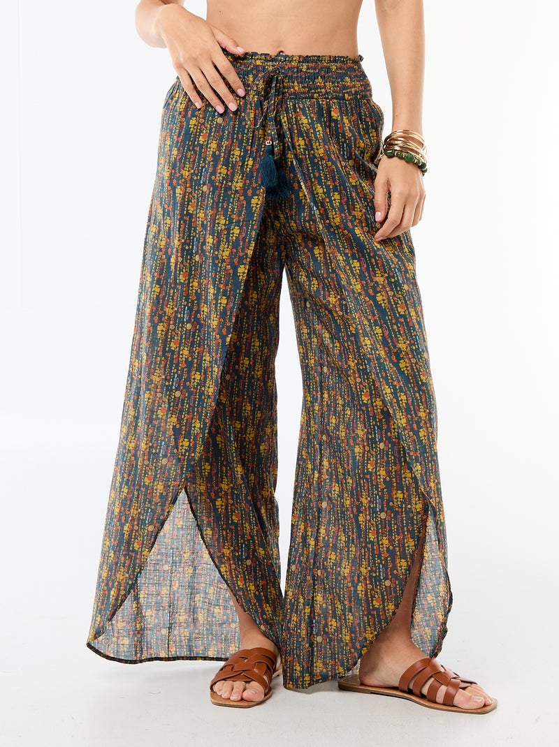 Bedruckte Viskose-Strandhose Blau - Kiabi