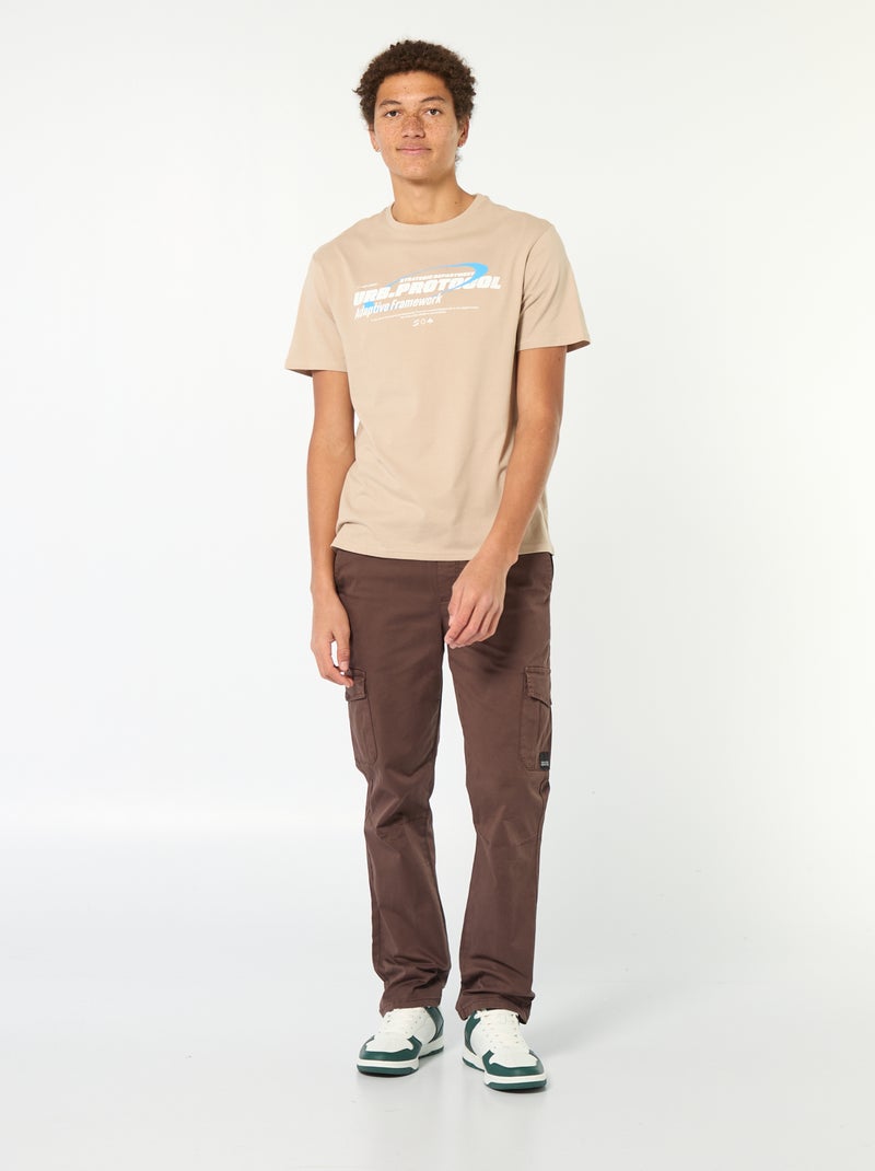 Bedrucktes Baumwoll-T-Shirt mit kurzen Ärmeln Beige - Kiabi
