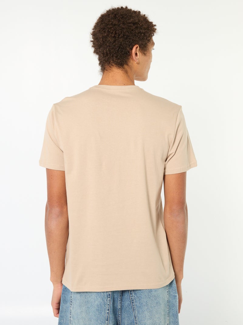 Bedrucktes einfarbiges Baumwoll-T-Shirt Beige - Kiabi