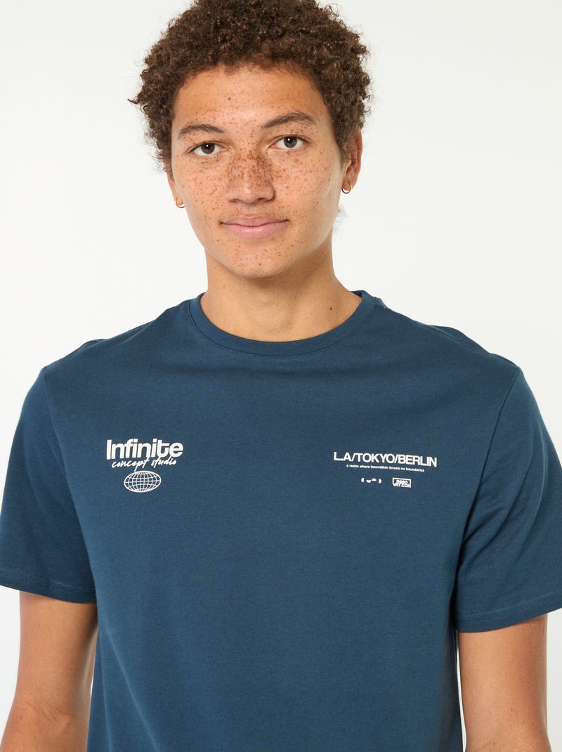 Bedrucktes einfarbiges Baumwoll-T-Shirt Blau - Kiabi