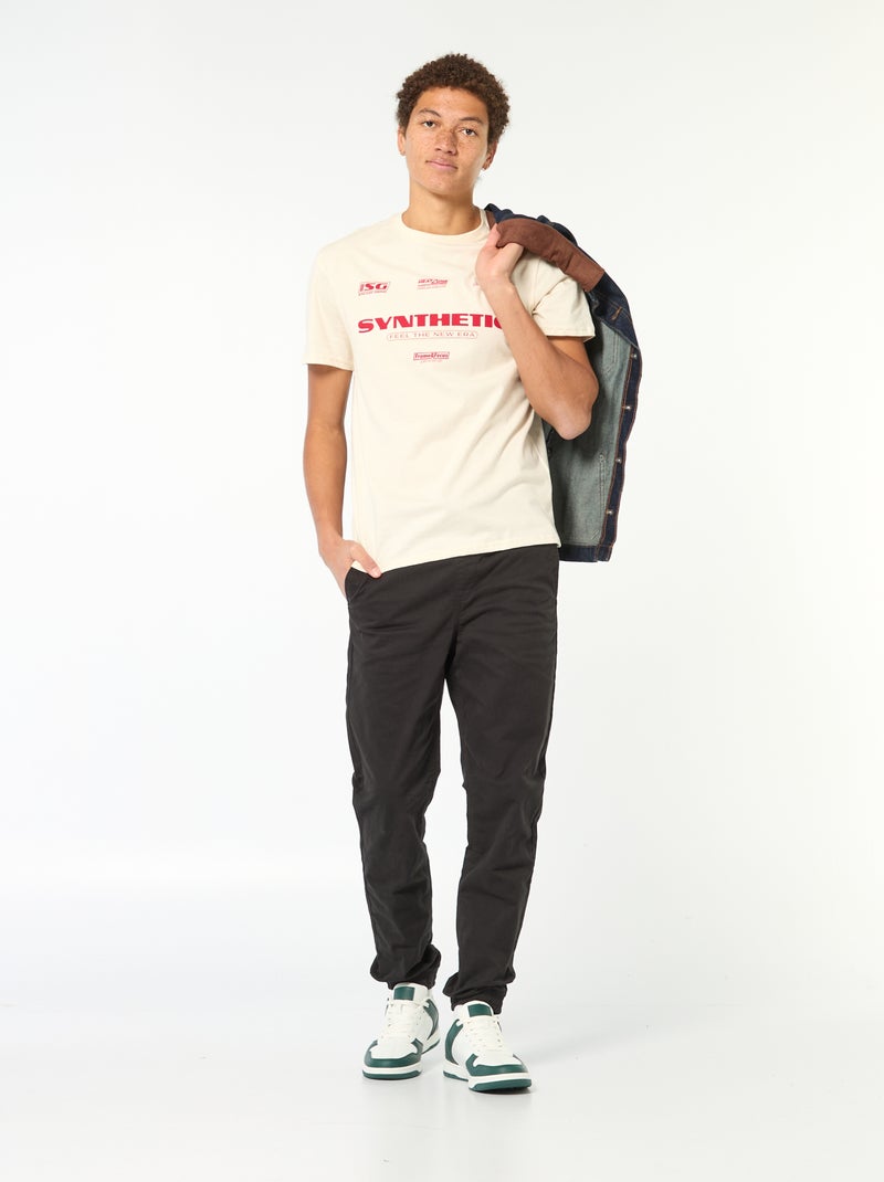 Bedrucktes einfarbiges Baumwoll-T-Shirt Weiß - Kiabi