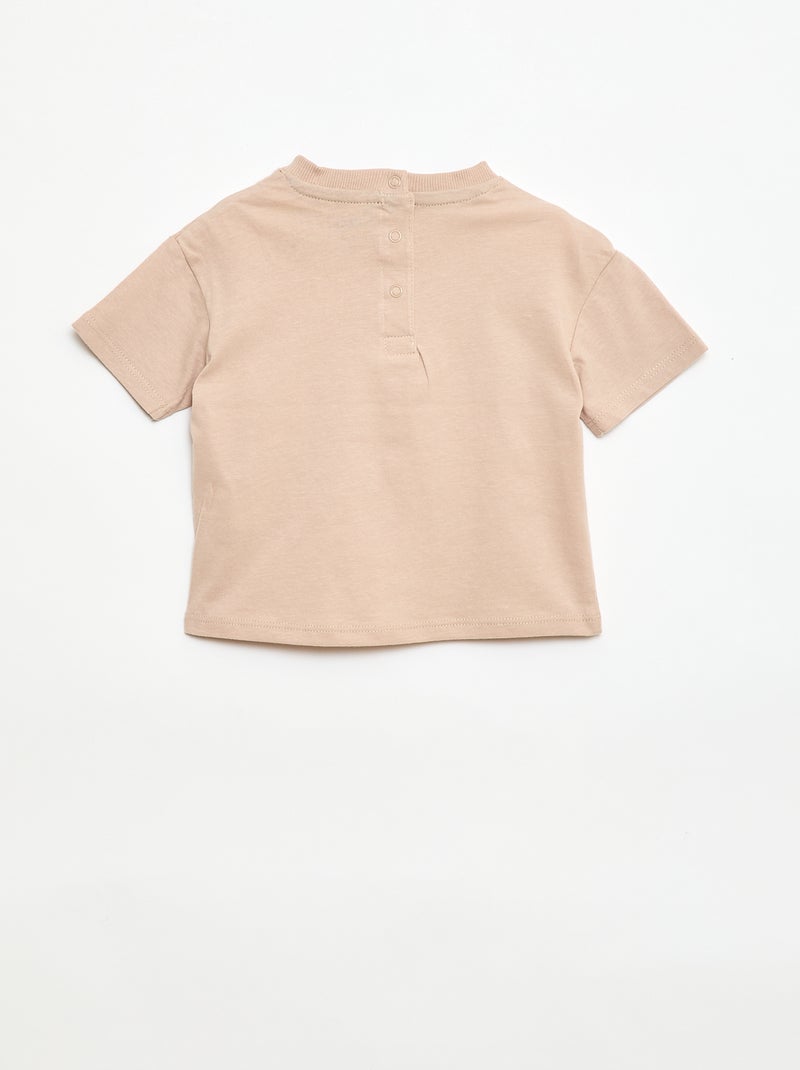 Bedrucktes Kurzarm-Jersey-T-Shirt mit Brusttasche Beige - Kiabi