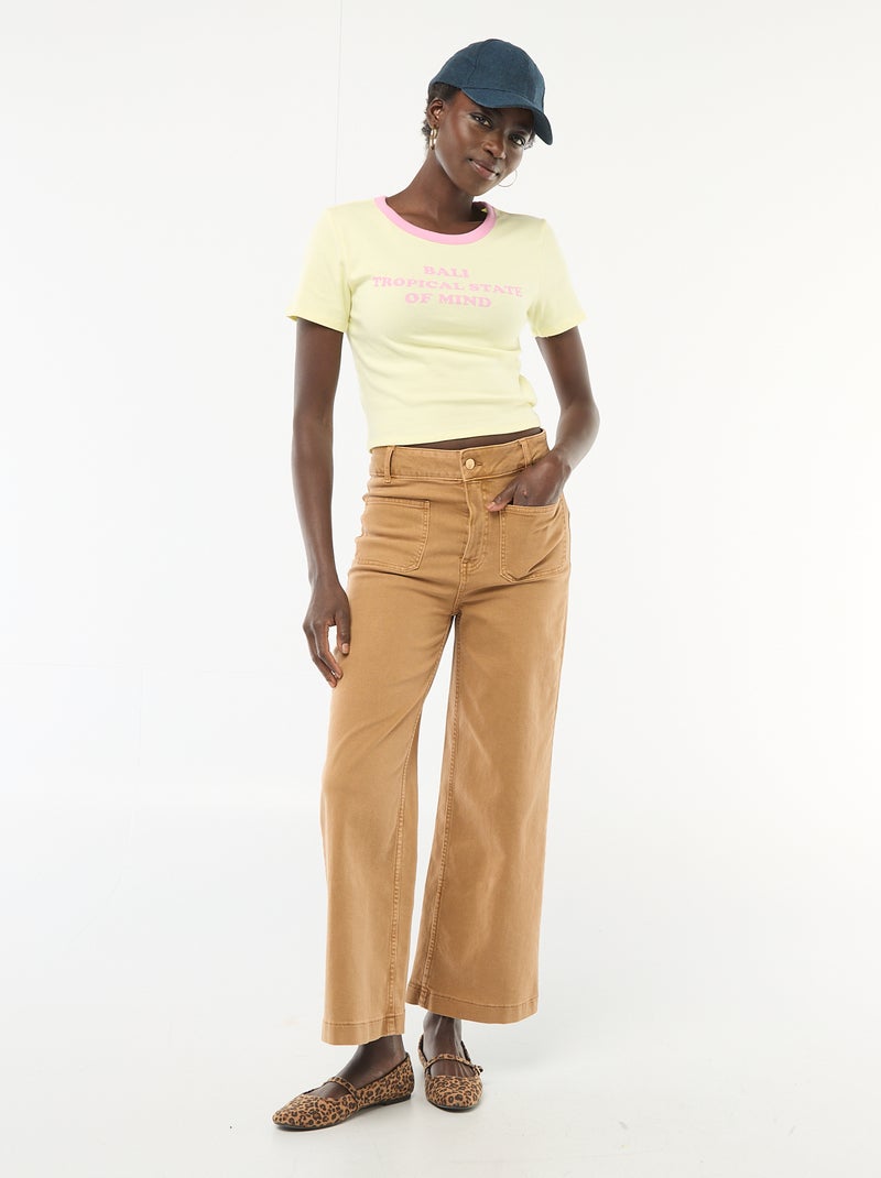 Bedrucktes Kurzarm-T-Shirt mit Muster Gelb/rosa - Kiabi