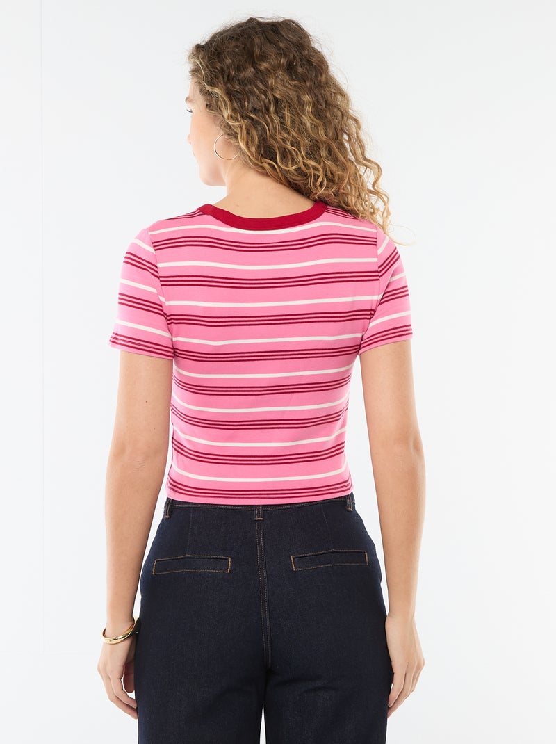 Bedrucktes Kurzarm-T-Shirt mit Muster Gestreifte Rose - Kiabi