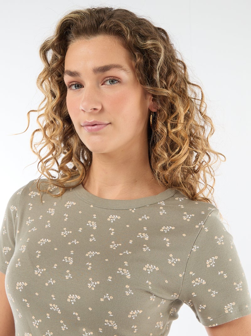 Bedrucktes Kurzarm-T-Shirt mit Muster Khaki - Kiabi