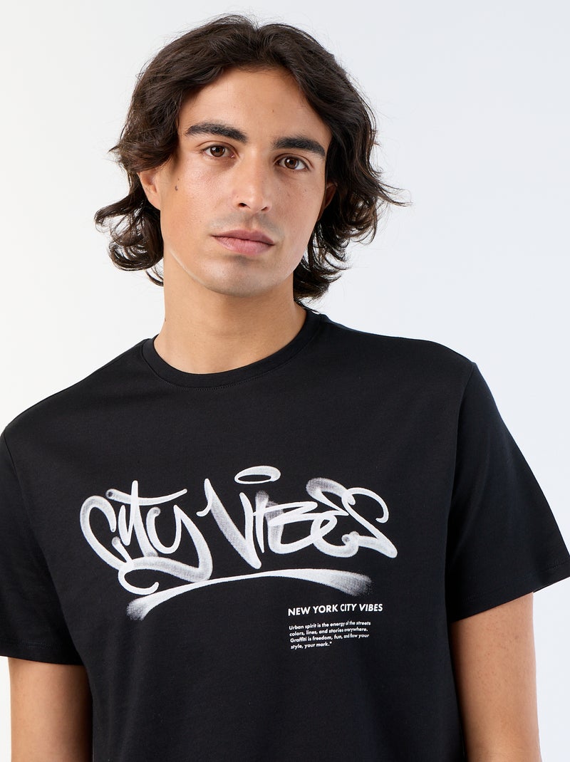 Bedrucktes Kurzarm-T-Shirt Noir - Kiabi
