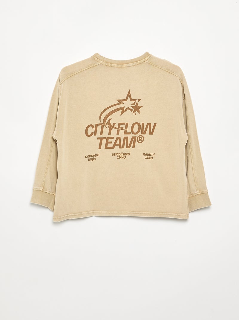 Bedrucktes Langarm-T-Shirt Beige - Kiabi