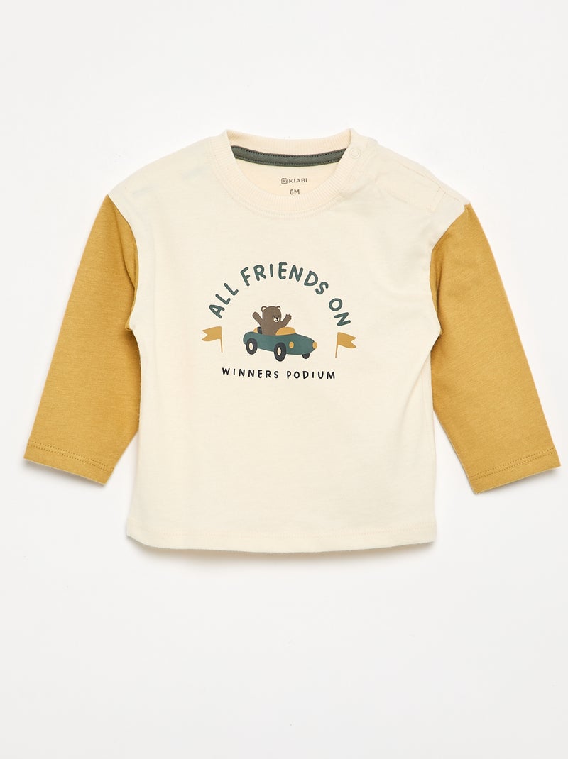 Bedrucktes Langarm-T-Shirt Blanc - Kiabi