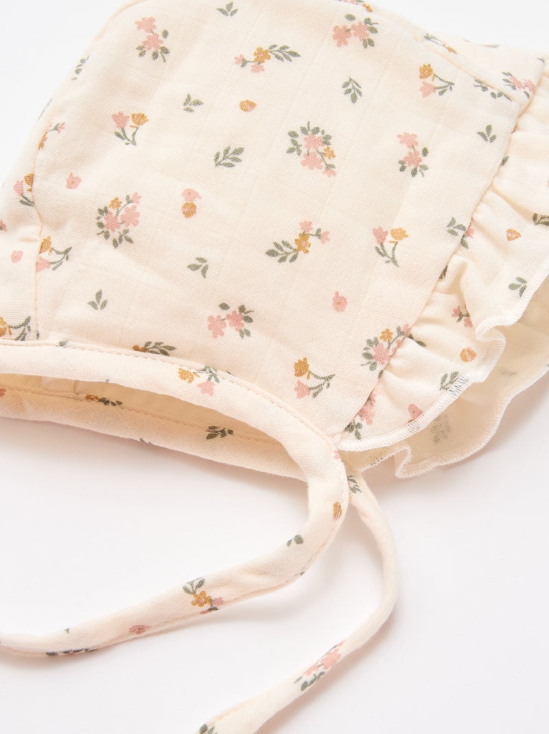 Béguin-Mütze mit Blumenmuster Weiß - Kiabi