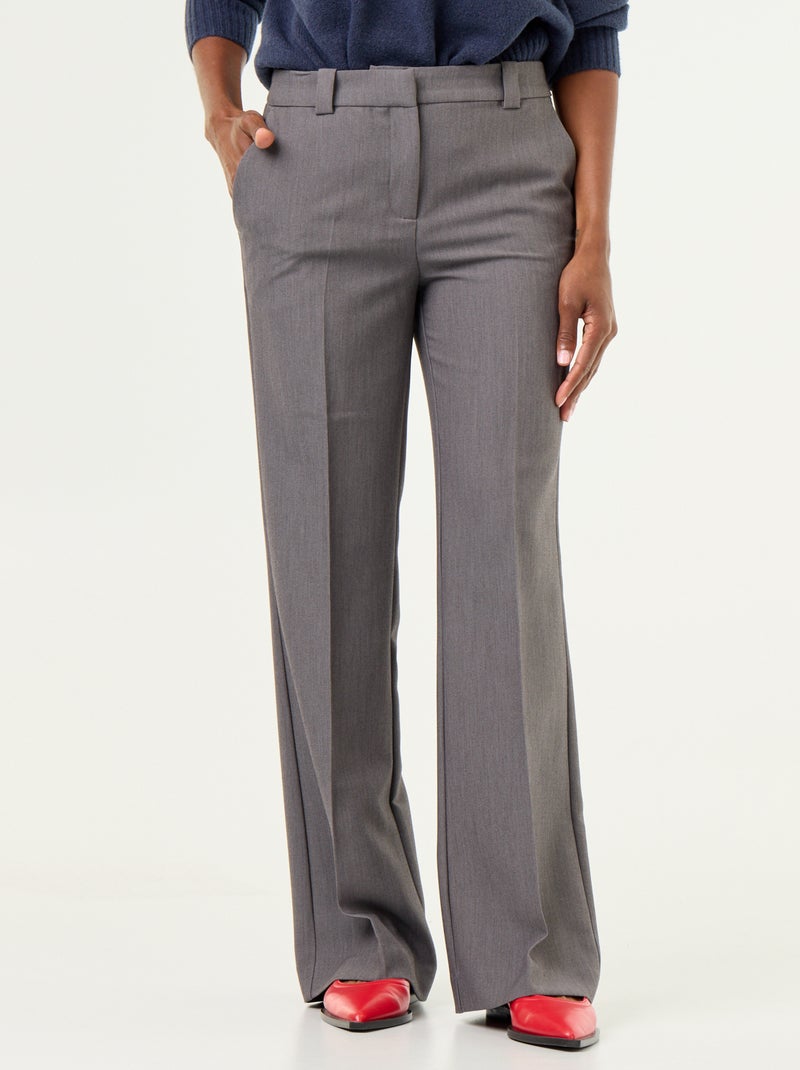 Belted straight-leg trousers Grey - Kiabi