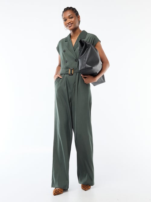 Belted Wide-Leg Jumpsuit - Kiabi Belted Wide-Leg Jumpsuit - Kiabi