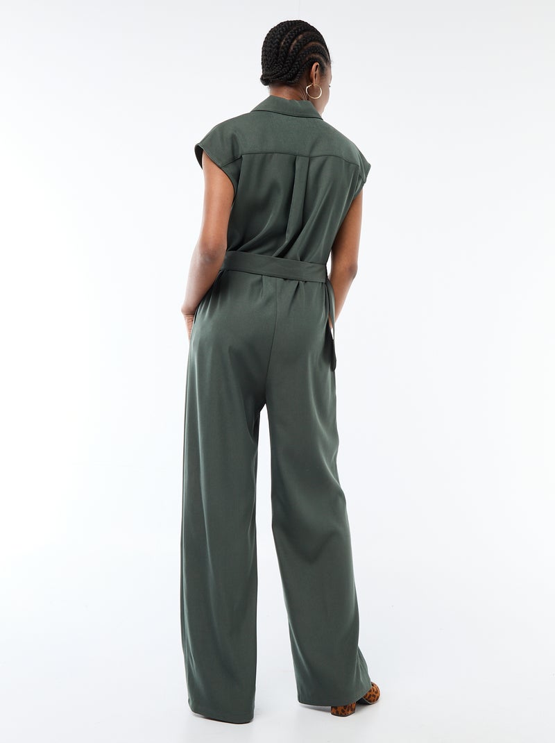 Belted Wide-Leg Jumpsuit Green - Kiabi