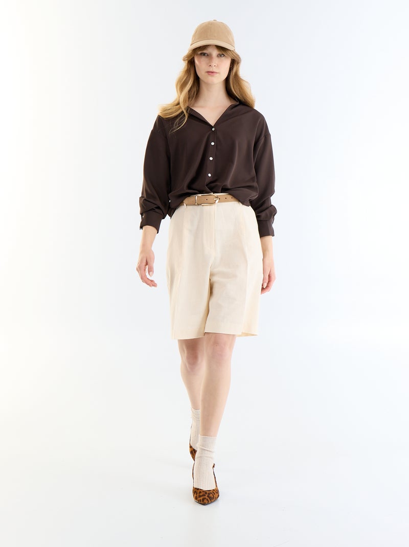 Bermuda ampio in misto lino con pinces Beige - Kiabi