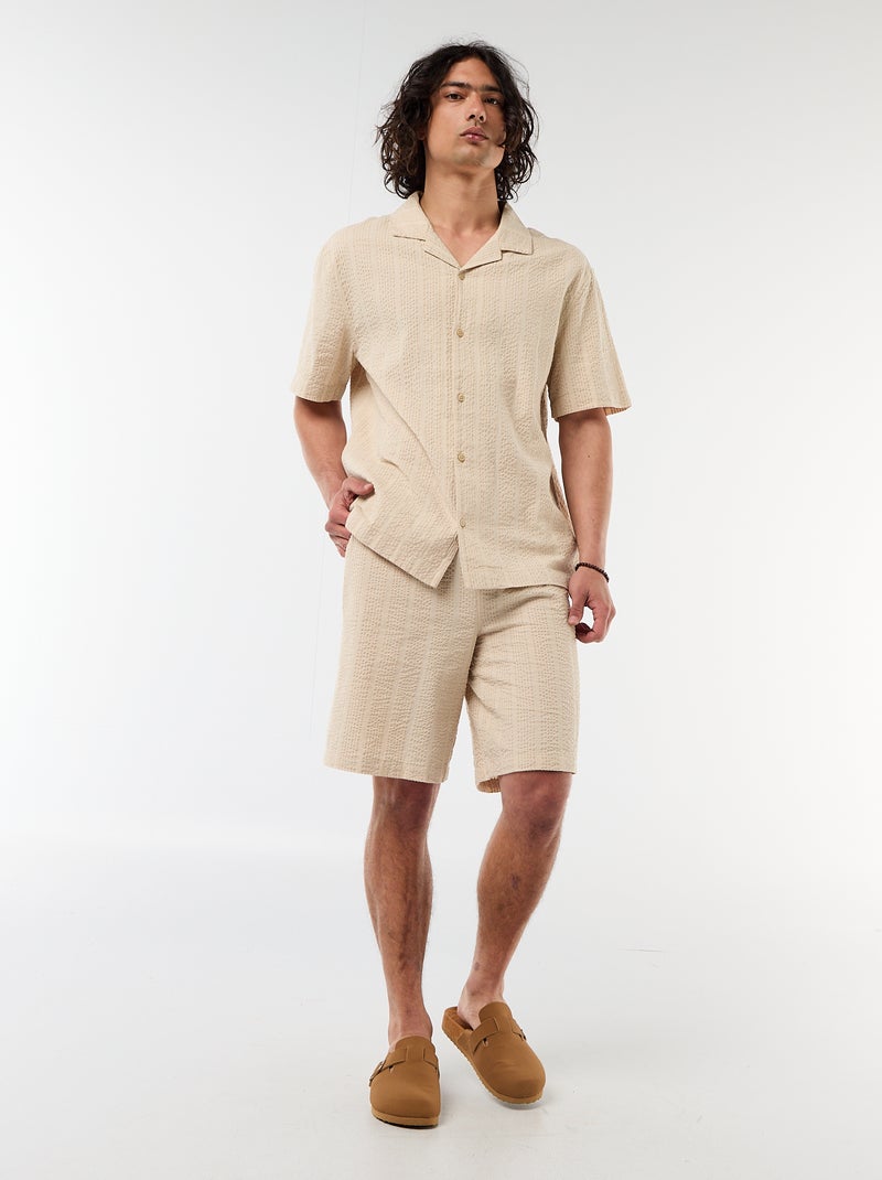 Bermuda aus Krepp-Stoff Beige - Kiabi