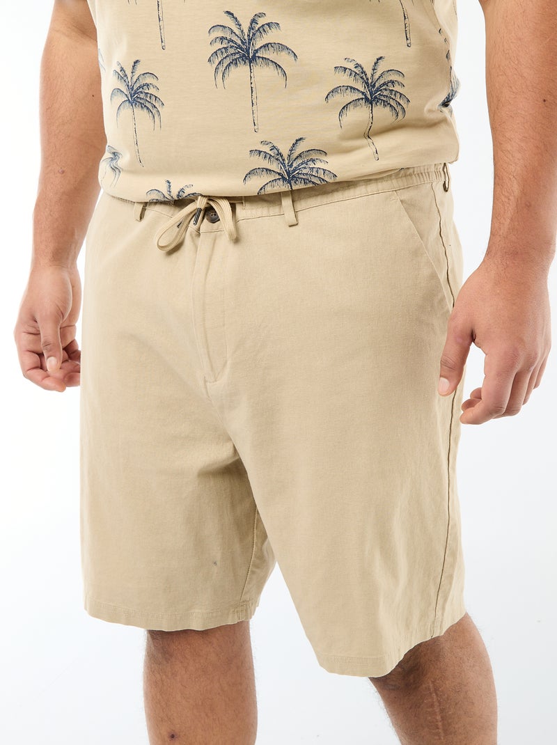 Bermuda chino avec ouverture boutonnée + zippée + liens de serrage Beige - Kiabi