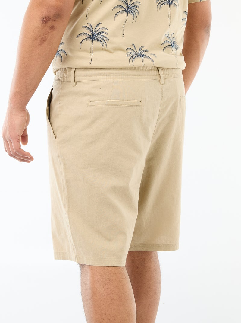 Bermuda chino avec ouverture boutonnée + zippée + liens de serrage Beige - Kiabi