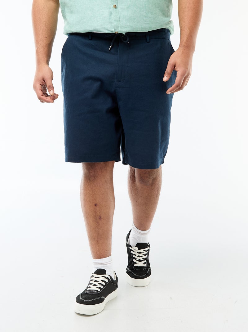 Bermuda chino avec ouverture boutonnée + zippée + liens de serrage Bleu - Kiabi