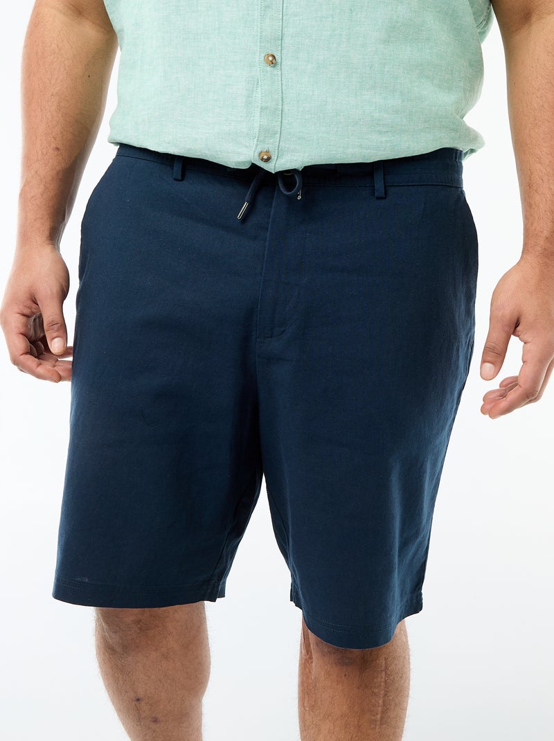 Bermuda chino avec ouverture boutonnée + zippée + liens de serrage Bleu - Kiabi