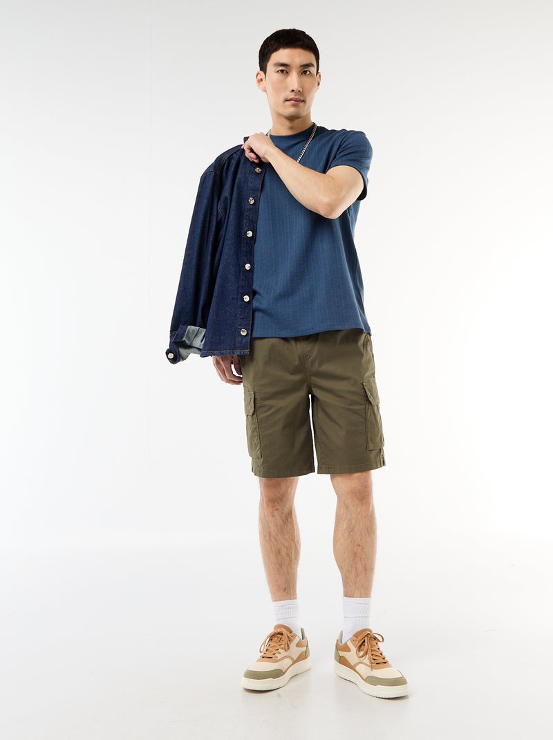 Bermuda chino en popeline avec poches à rabat Kaki - Kiabi