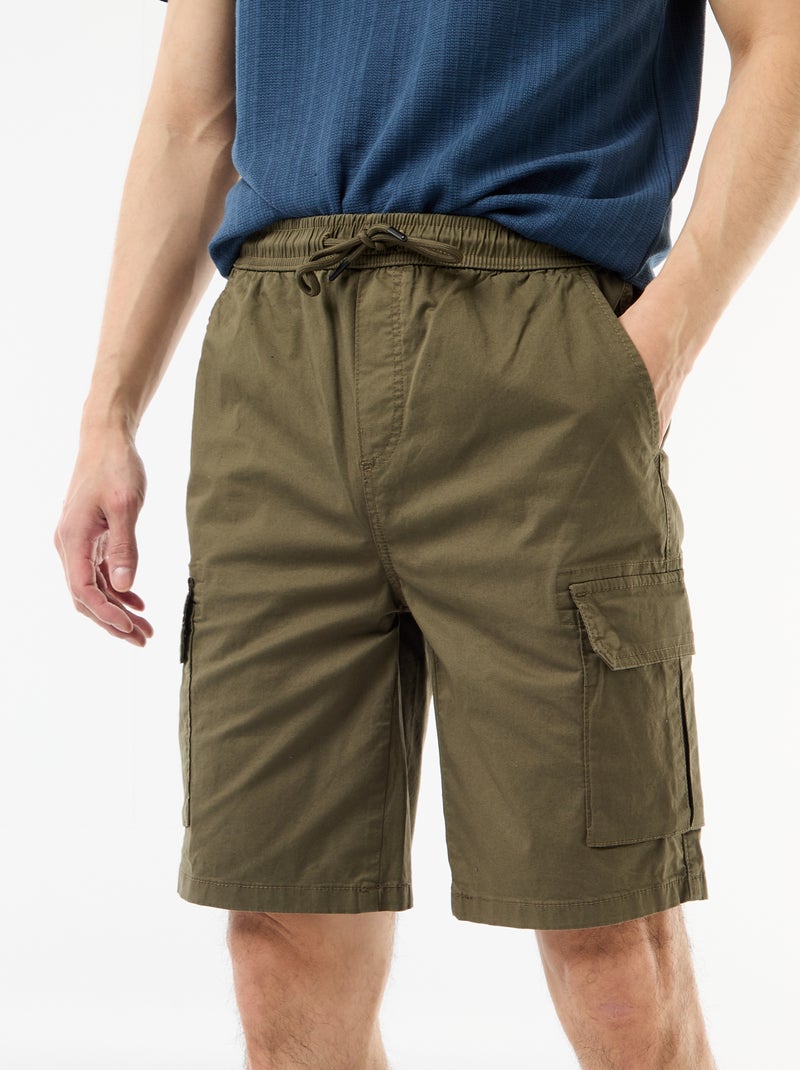 Bermuda chino en popeline avec poches à rabat Kaki - Kiabi