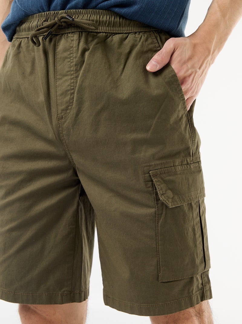 Bermuda chino en popeline avec poches à rabat Kaki - Kiabi