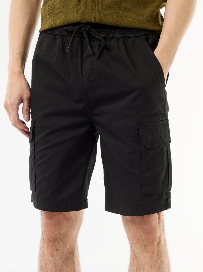 Bermuda chino en popeline avec poches à rabat Noir - Kiabi