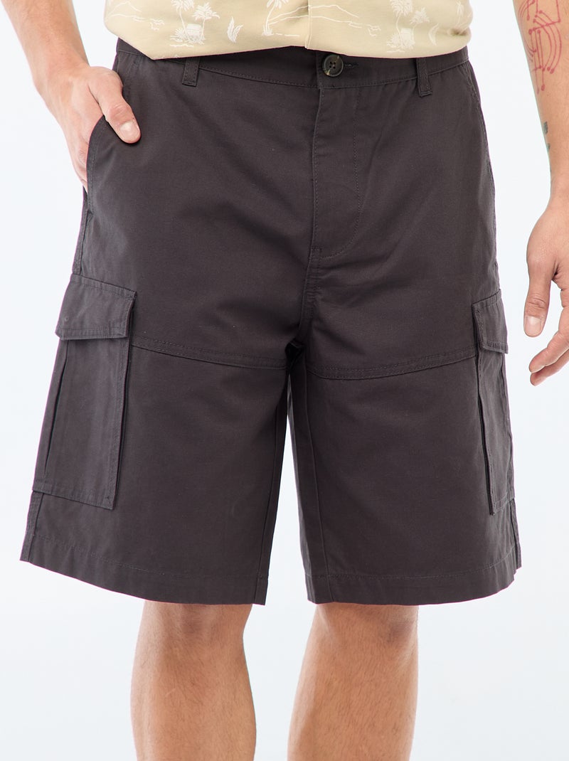 Bermuda chino en twill uni multipoches Gris - Kiabi
