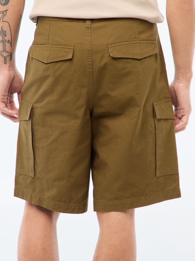 Bermuda chino en twill uni multipoches Kaki - Kiabi
