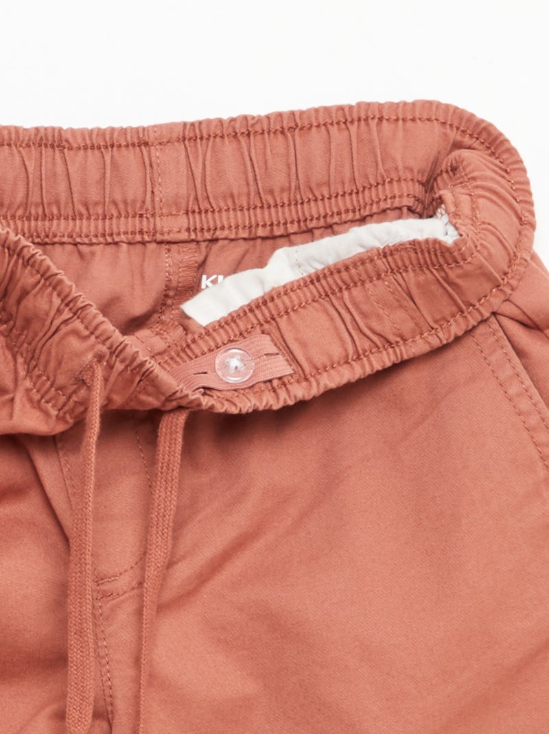 Bermuda chino uni avec liens de serrage Rose - Kiabi