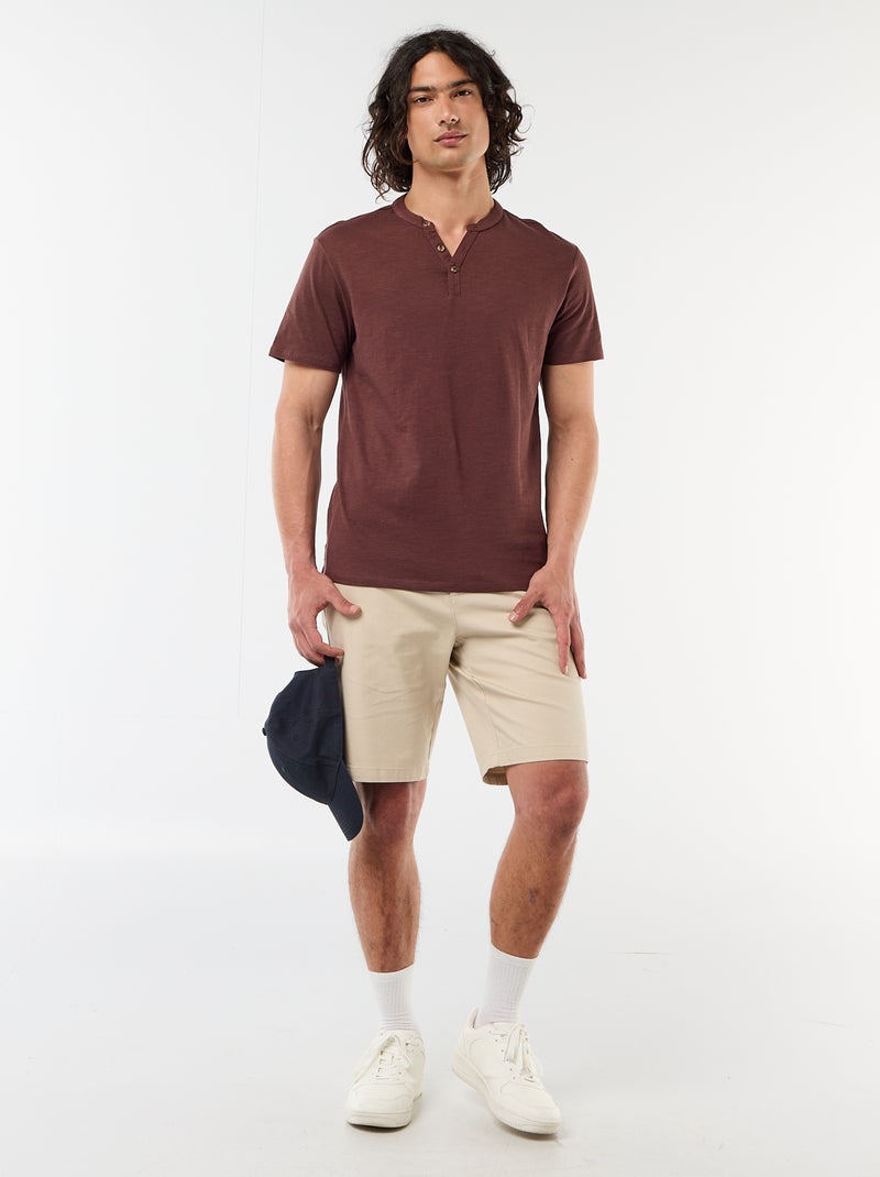 Bermuda chino uni en dobby Beige - Kiabi