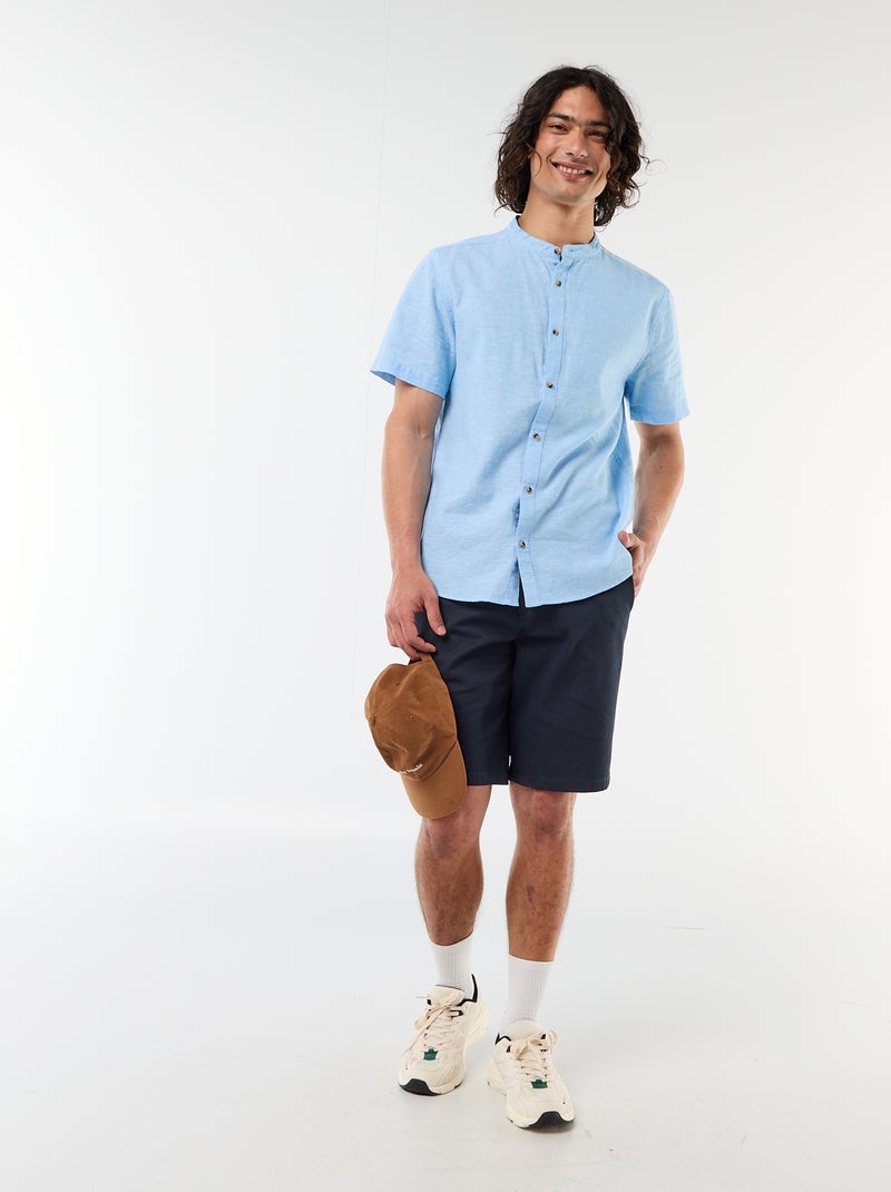 Bermuda chino uni en dobby Bleu - Kiabi