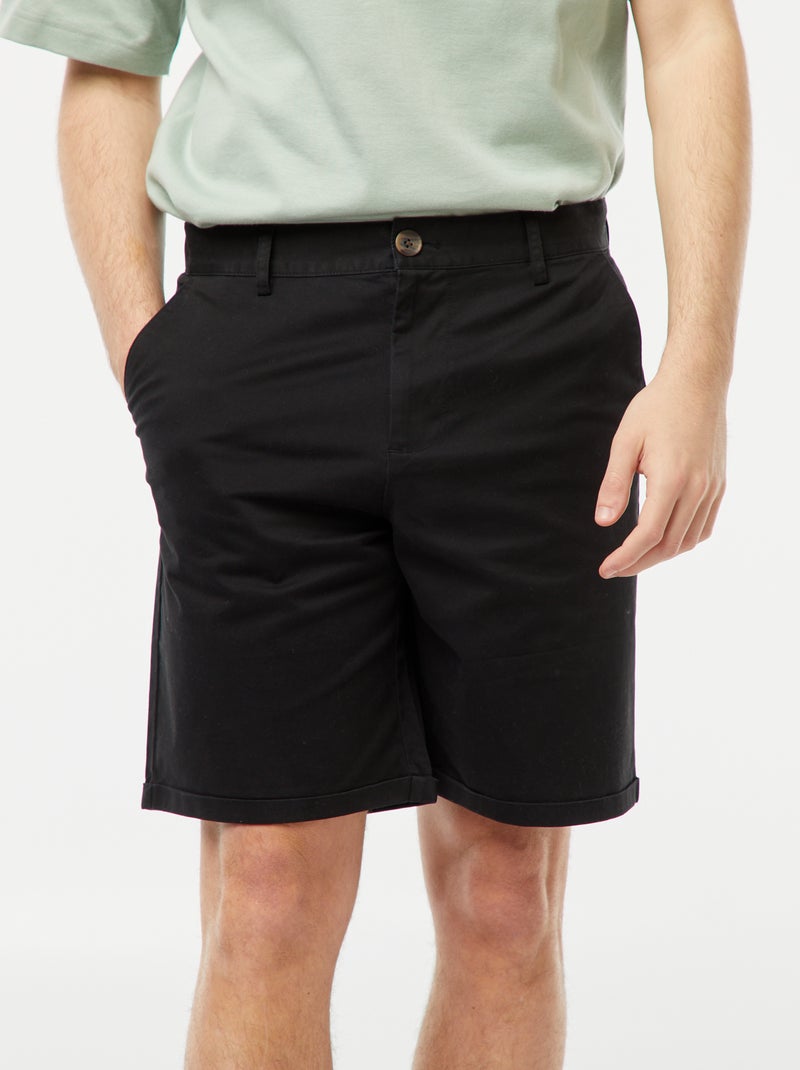 Bermuda coupe chino avec base à revers Noir - Kiabi