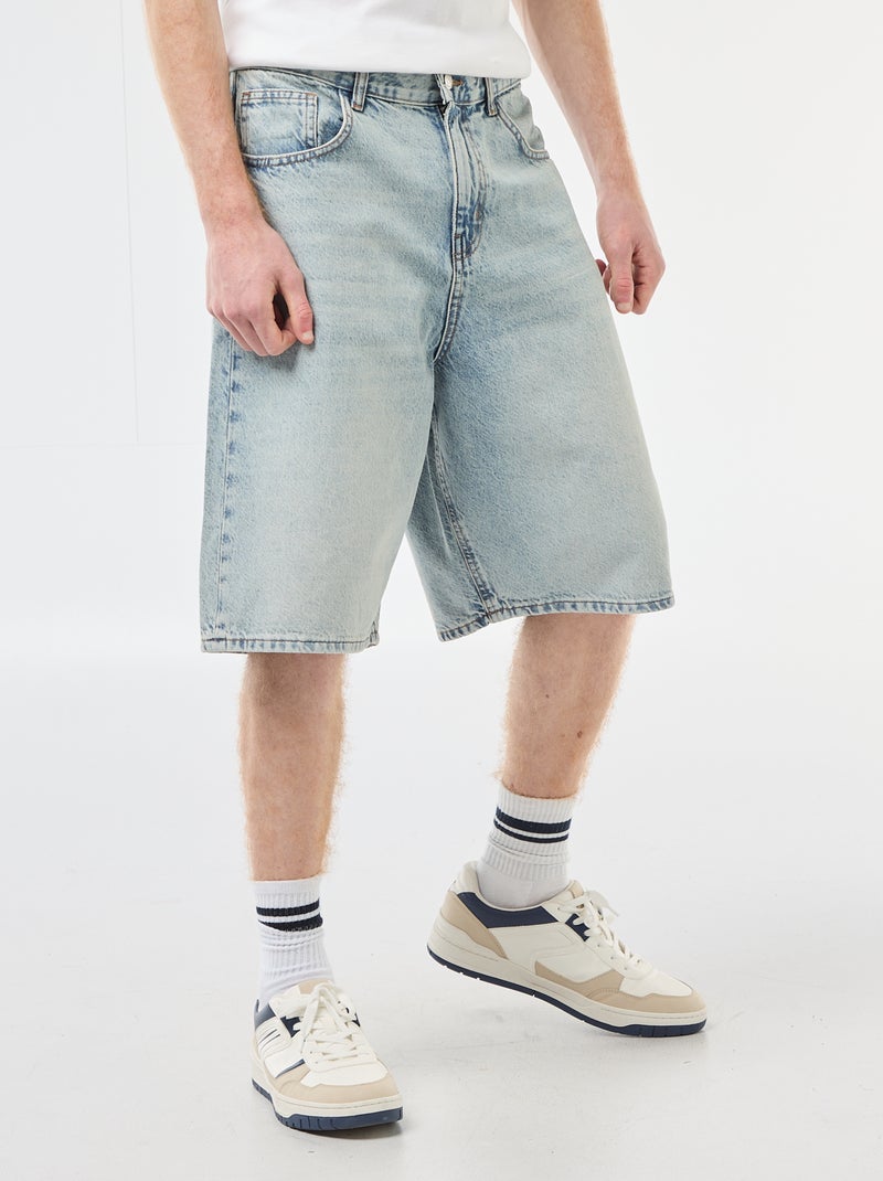 Bermuda denim baggy en coton Bleu - Kiabi
