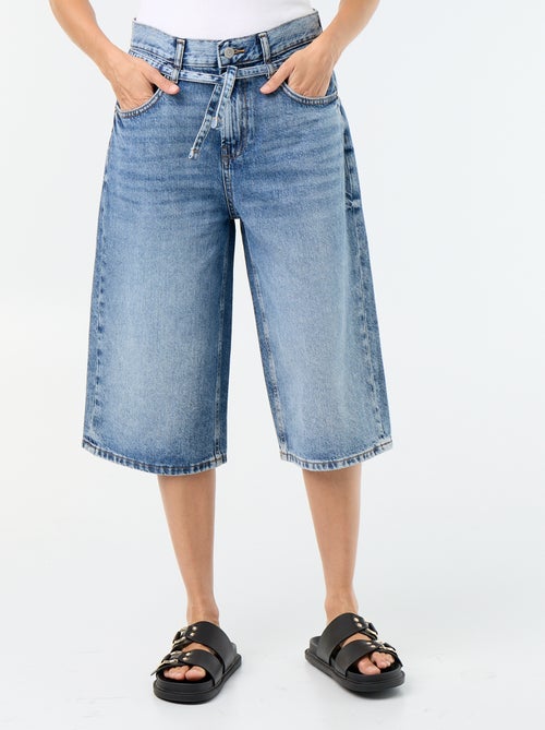 Bermuda en jean avec lien ceinture - Kiabi