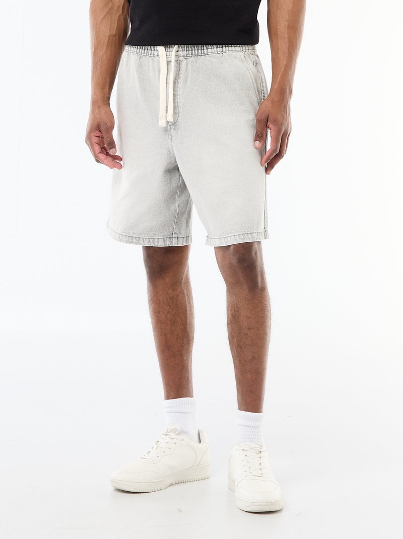 Bermuda en jean avec taille élastiquée Gris - Kiabi