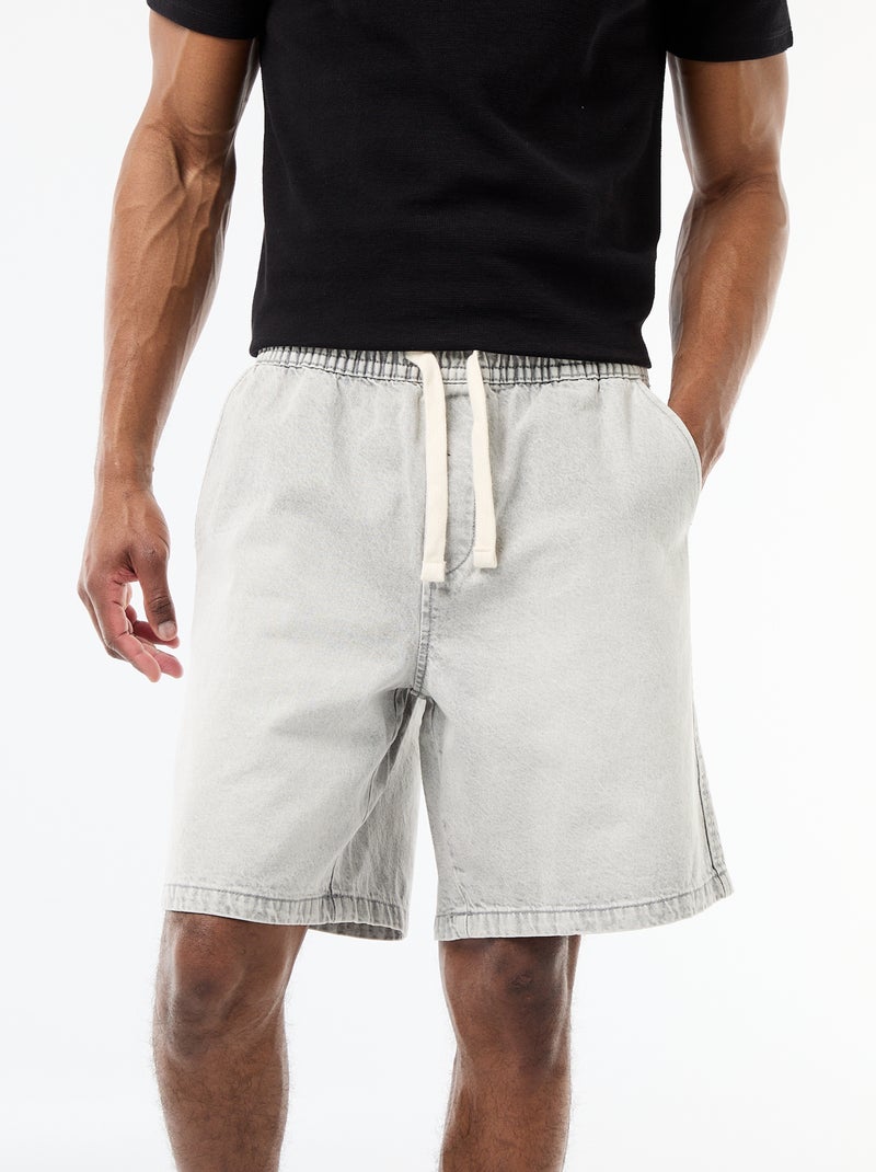 Bermuda en jean avec taille élastiquée Gris - Kiabi