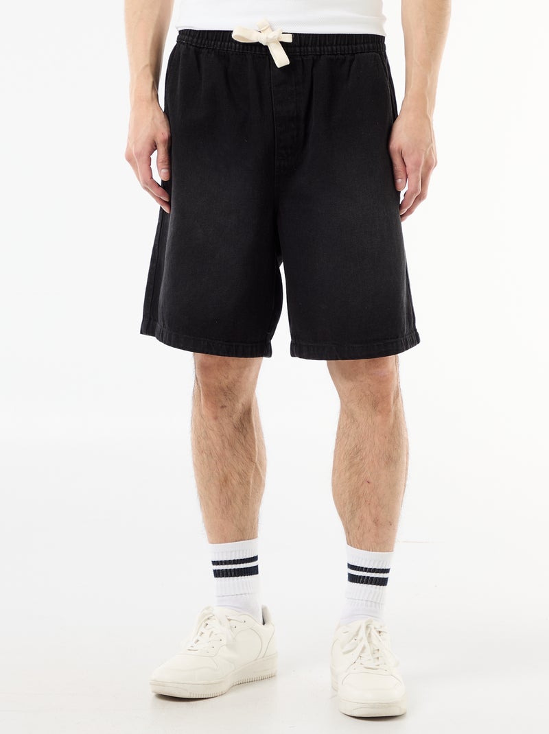 Bermuda en jean avec taille élastiquée Noir - Kiabi