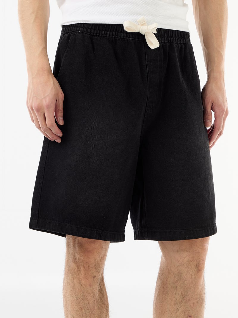Bermuda en jean avec taille élastiquée Noir - Kiabi