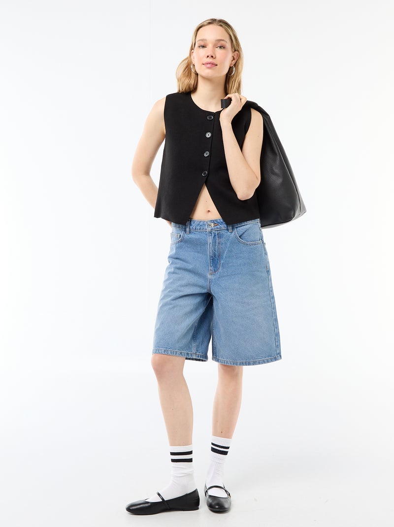 Bermuda en jean taille haute Bleu - Kiabi