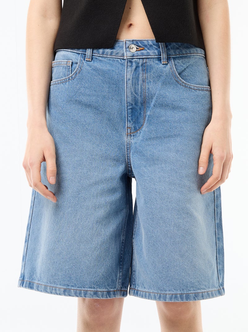 Bermuda en jean taille haute Bleu - Kiabi