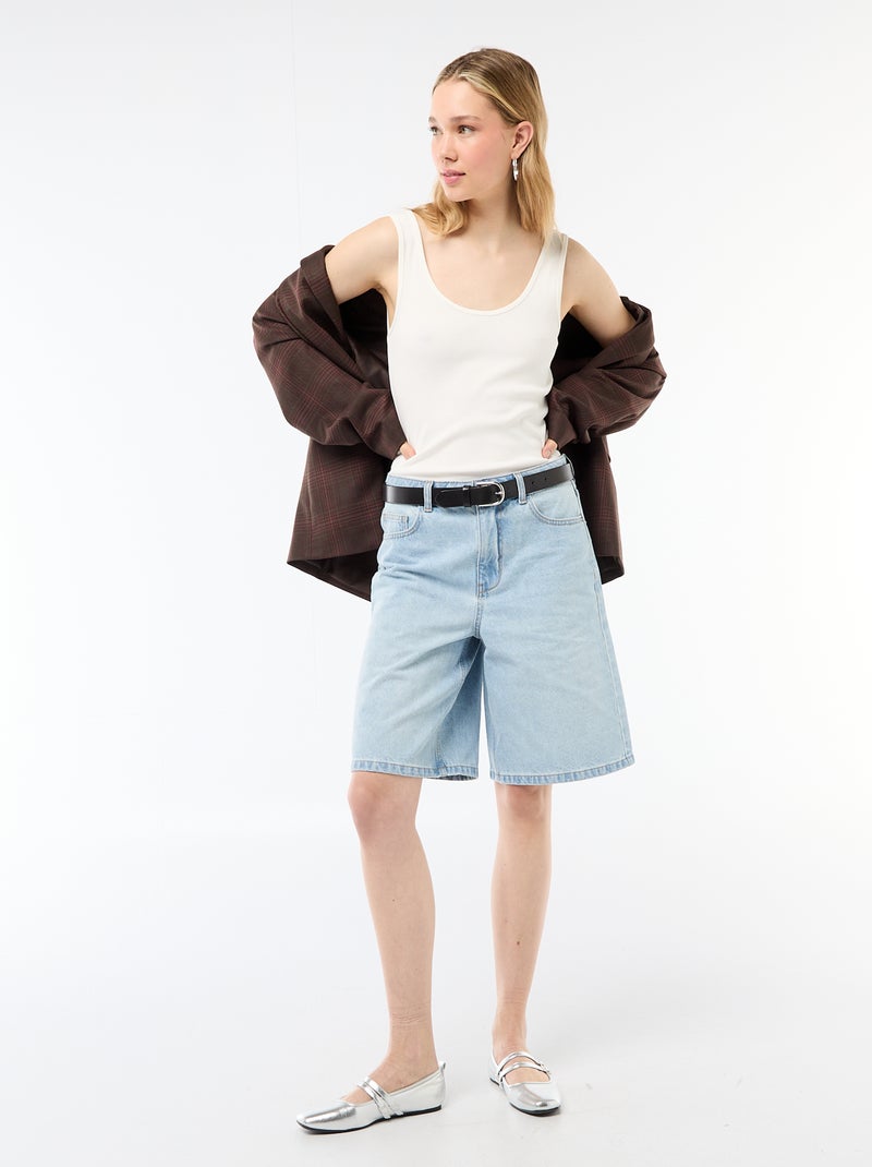 Bermuda en jean taille haute Bleu - Kiabi