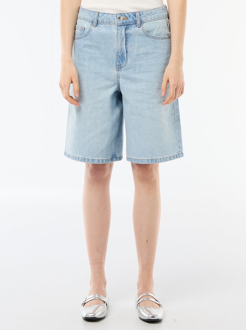 Bermuda en jean taille haute Bleu - Kiabi