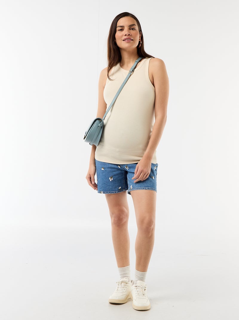 Bermuda en jean taille haute de maternité avec broderies Bleu - Kiabi