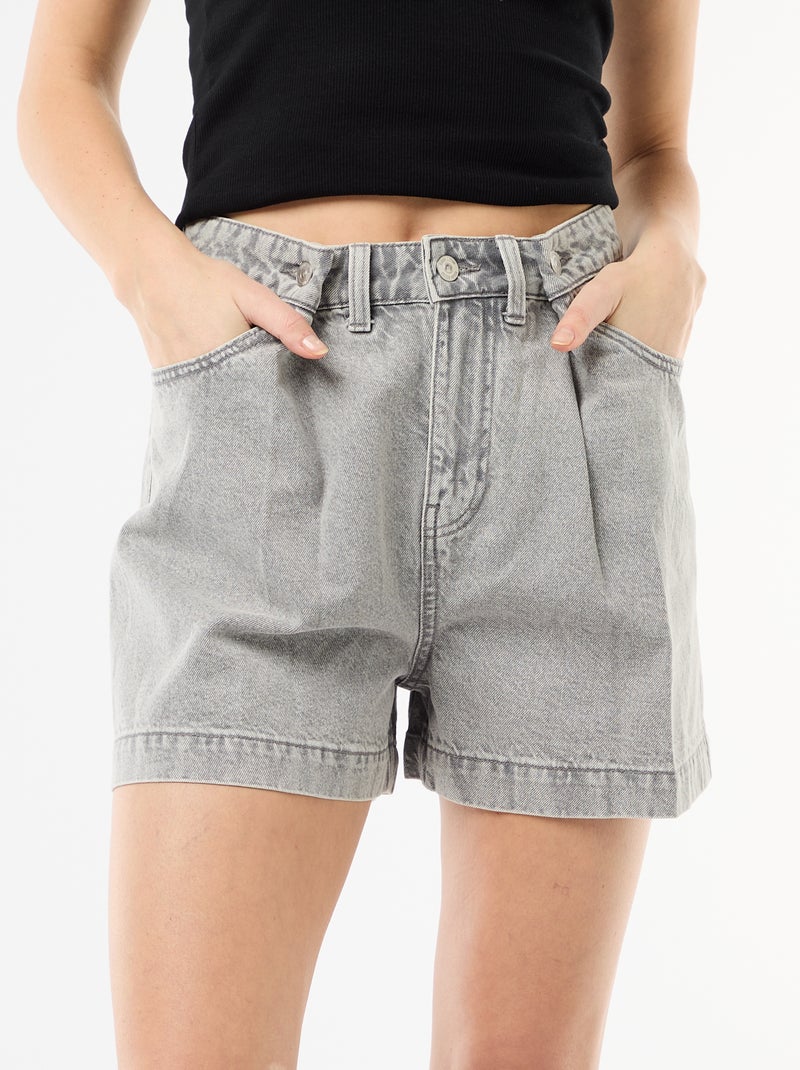 Bermuda en jean taille haute Gris - Kiabi