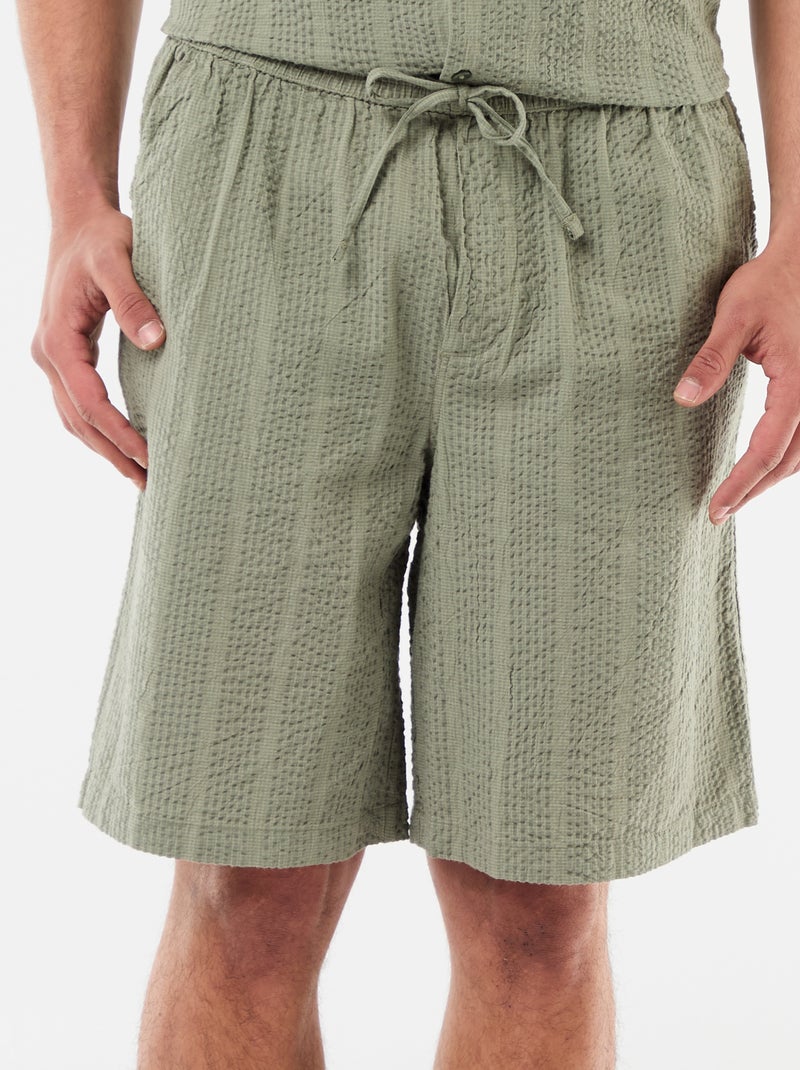 Bermuda en matière type crépon Vert - Kiabi