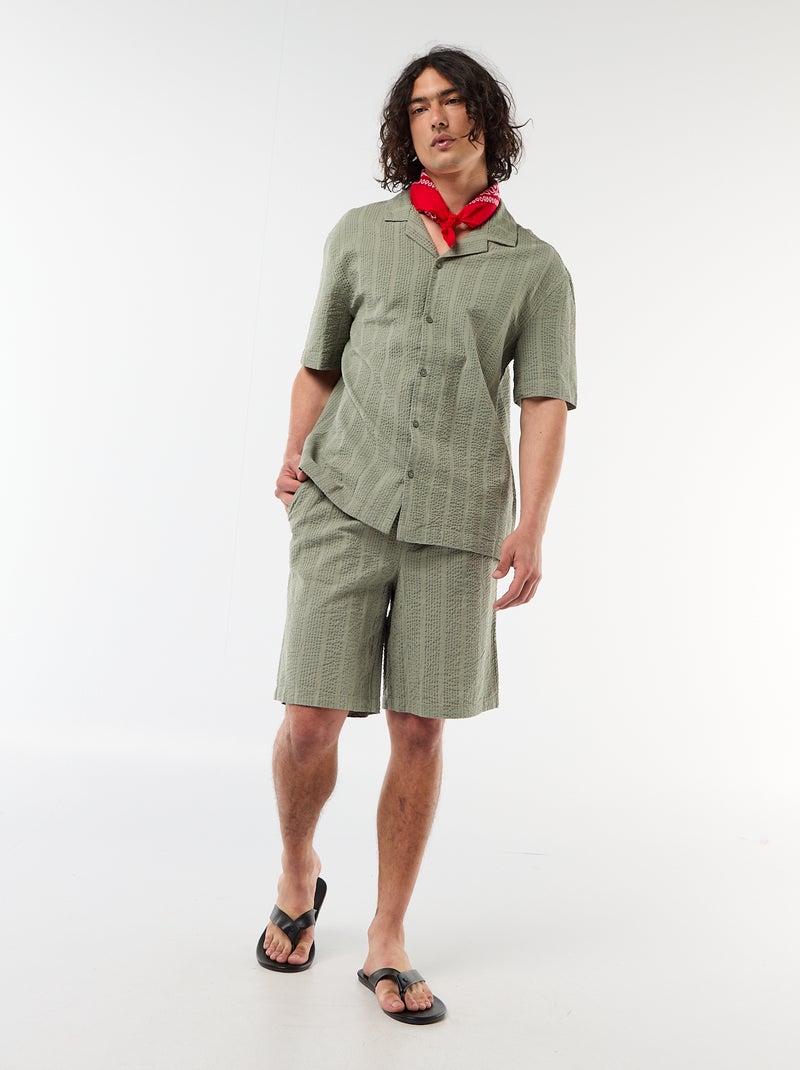 Bermuda en matière type crépon Vert - Kiabi