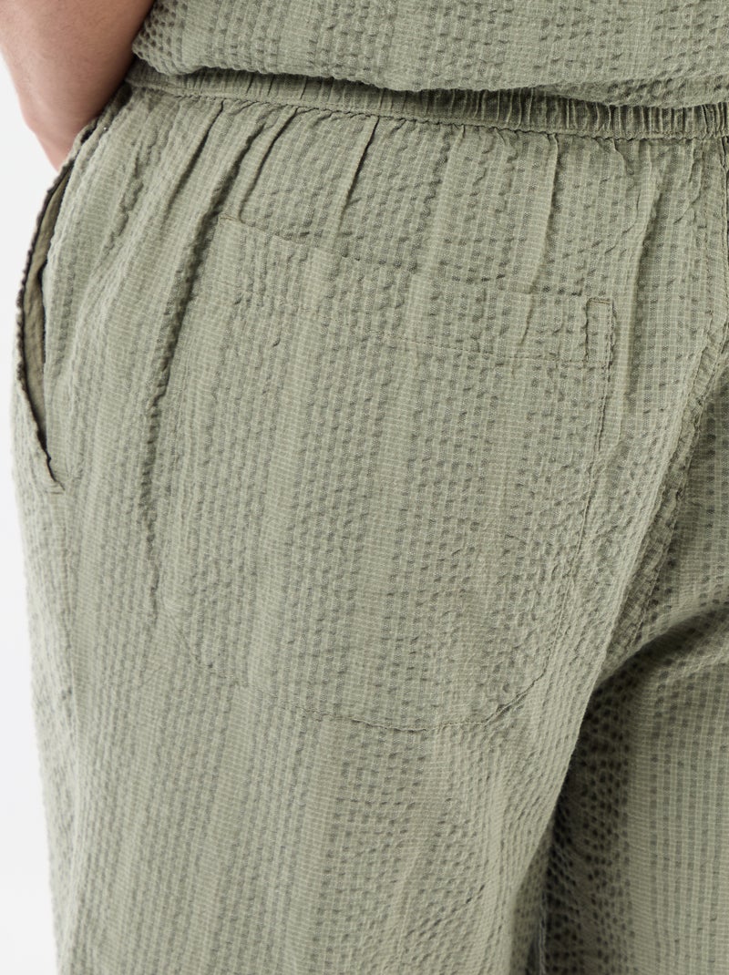 Bermuda en matière type crépon Vert - Kiabi